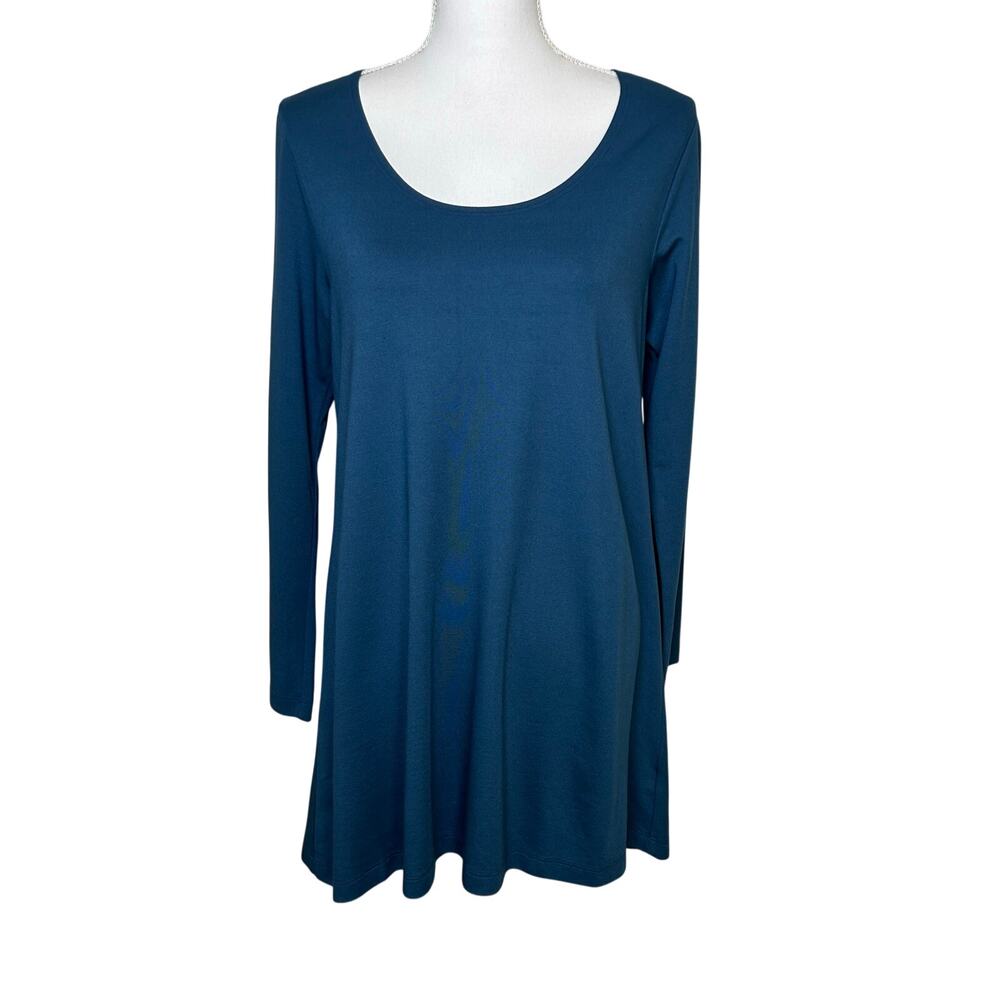 Bryn Walker Liam high low teal blue modal long sleeve scoop neck tunic top S